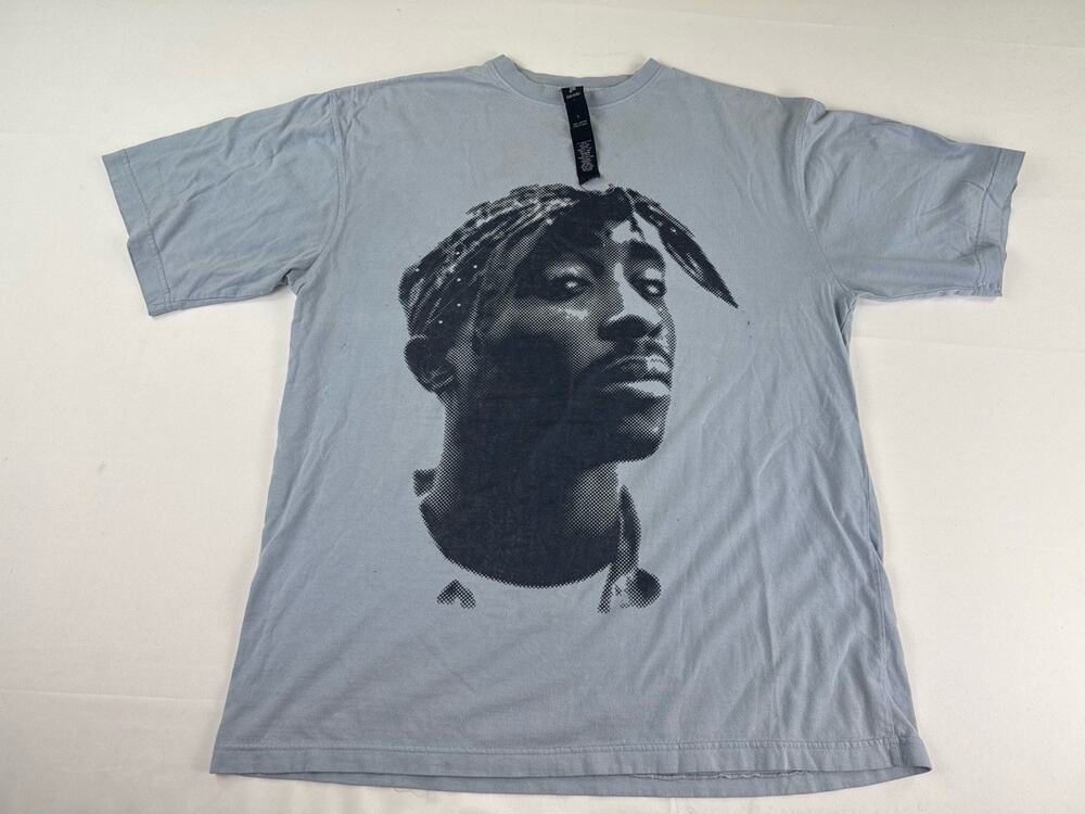 Makaveli Tupac Graphic T-Shirt Large Light Blue